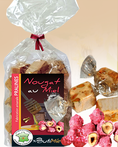 Nougat papillotes au Miel et Praline, sachet de 150g